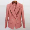 Trajes para mujer Blazers HIGH STREET est Blazer de diseñador de pasarela Botones de león clásicos para mujer Chaqueta ajustada con doble botonadura Dust Rose 231024