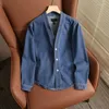 Jaquetas masculinas primavera outono azul escuro com decote em v denim moda solta casual high street jaqueta homens tops casaco roupas masculinas