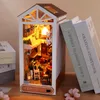 Dekoratif nesneler figürinler diy kitap k kit 3d ahşap kitaplık ek led hafif minyatür bebek evi model süsleme evi Noel dekorasyonları 231023