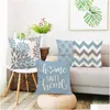 Cushion/Decorative Pillow Cushion Decorative Lake Blue White Geometric Linen Pillowcase Sofa Er Home Decoration Can Be Customized Fo Dhcwx