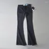 Women's Jeans 2023 Spring High Waist Ragged Long Pants Elastic Slim Fit Flare Blue For Women