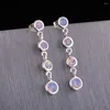 Boucles d'oreilles pendantes KONGMOON 4 rondes lavande violet opale de feu plaqué argent bijoux pour femmes Piercing goutte