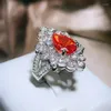 Cluster Rings 2023 Fashion Floral Oval Champagne Orange Full Diamond Par Ring For Women Geometric Engagement Bridal Gift Party Jewelry