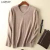 Mens Sweaters Lhzsyy% 100 Mink Cashmere Büyük Boyut Sonbahar Kış Katı Vneck Sıradan Örgü Küleyler Erkekler Uzun Kollu Sıcak Jumper 231023