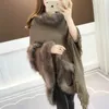 Women's Cape Poncho Cloak Autumn and Winter Faux päls krage Tassel Cape Shawl Women's Mid Length Pullover Knit Fashion Coat Pink 231023