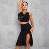 Sahne Giyim Latin Dans Kostüm Kadın Siyah Düzensiz Çiçek Üstler Dantel Bölünmüş Etek Yetişkin Uygulama Giyim Rumba Samba Elbise DNV18688