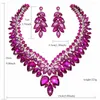 Necklace Earrings Set Uniquely High Quality Crystal Bridal Wedding Golden Plated Fuchsia Color Women Party Jewelry