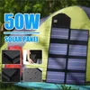 Painel solar monocristalino de 50 W portátil dobrável carregador solar banco de energia para celular para acampamento e caminhada