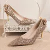 Klänningskor Luxury Gold Silver Sequins Pumpar Kvinnor Autumn Slip On High Heels Party Wedding Shoes Woman Point Toe Thin Heeled Shoes 231024