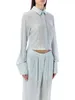 Lingshan Sa-Qu-N designkänsla, nisch, något transparent, korta blå paljett breda benbyxor, kvinnors sommar nya stil