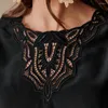 Kvinnors blusar Zessam solid ihålig utbredning kvinnor skjorta o-hals långärmad knapp pullover vintage klassisk casual lady top 2023