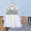 Flickklänningar 2023 Autumn Girls Dress Baby Long Sleeve Mesh Princess Fashion Children Tulle Kids Clothes Party Costume 1-7Y A474