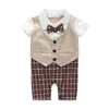 Rompers Gentleman baby style short sleeve wedding and party baby boys clothes cut romper clothes 231024