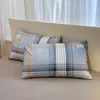 Bedding Sets Cotton Plaid Geometric Set Bed Sheet Pillowcase Fashion Jersey Knit Linens
