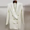 Abiti da donna Abito blazer rosa blu scuro di alta qualità Abito lungo da donna con bottoni doppio petto Abito lungo con collo a scialle in raso bianco nero