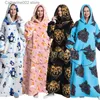 Women's Sleep Lounge Extra Long Hoodies Winter Sherpa TV Blanket Plush Fleece Family Matching Outfits Sweatshirts Avocado Dinosaur Homewear Oversized T231024