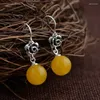 Boucles d'oreilles pendantes FNJ 925 argent pour femmes bijoux pur Original S925 Sterling boucle d'oreille goutte jaune calcédoine Rose fleur