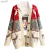 Женские свитера, женский рождественский кардиган с оленем, укороченный свитер, пальто, красное вязание, новинка 2023 года, корейская одежда, свободный новогодний свитер в стиле ретро, топы для WomL231024