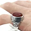 Cluster Rings Male Ring Sterling Silver 925 For Men Signet Red Agate Stone Vintage Punk Style Claw Butterfly Fashion Simply Rin