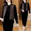 Women's Two Piece Pants 2023 Black Velvet Fashion Chinese Cheongsam Suit Women Loose Top Wide Leg Two-piece Daily Elegant Qipao Set S93