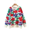 Женские свитера OMCHION Pull Femme 2023, корейский модный свитер с большой цветочной вышивкой, женский свободный вязаный пуловер с круглым вырезом, джемпер большого размера