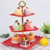 Kitchen Storage Fruit Tray 3-Layer Entrepreneurial Cake Rack Wedding Snack Nut Candy Red Fashionable