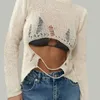 Pulls pour femmes évider pull en tricot pour femmes Y2k blanc à manches longues sexy hauts tricots automne mince crochet coupe femme pull