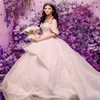 Ivory Shiny Sweetheart Quinceanera Dresses for Sweet 15 Year Sexy Off the Shoulder Puffy Ball Gown Lace Appliques Princess Gowns