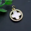 Hänghalsband 18k Real Gold Plated Paled Cz Pärlor Flower Shape Natural Mop Charms för DIY-smycken Making Halsband 10-20pcs/Lot