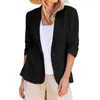 Women's Suits Women Jacket Stylish Loose Fit Single Button Cardigan With Lapel Three Quarter Sleeves For Business Commuting Added