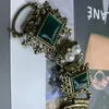 Bracciale rigido stile corte retrò pesante nonna verde geometrico braccialetto di cristallo di perla di vetro oblungo per gioielli da festa da donna