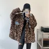 Casacos de Trench das Mulheres RDMQ 2023 Inverno Mulheres Lapela Denim Casaco Manga Longa Leopardo Faux Pele Acolchoada Jaqueta Selvagem Rua Dois Lados Desgaste Cowboy