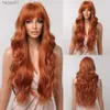 Synthetic Wigs Ginger Curly Synthetic Wigs for Women Long Natural Wavy Orange Wigs with Flat Bangs Colorful Party Heat Resistant WigL231024