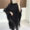 Women's Cape Poncho Cloak Autumn and Winter Faux Fur Collar Tassel Cape Shawl Women's Mid Length Pullover Knit Fashion Coat Pink 231023