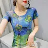 女性用Tシャツ2023 3DプリントTシャツ植物フラワーシャツ丸首の丸い首y2kストリートシャツ女性ヴィンテージティートップス