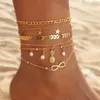 Anklets Vintage Elephant Pendant Anklet For Women LOVE Multilayer Chain Beach Summer Foot Ankle Bracelet Jewelry