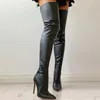 Bottes grande taille 3446 femmes sexy cuisse haute extensible en cuir PU sur le genou talon noir rouge automne hiver chaussures 231023