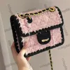 Women Designer Classic Mini Flap Tweed Tofu Messenger Bag Gold Metal Hardware Matelaza Matelaza Crossbody torebka na ramię Pink Black Tourse Sacoche Cosmetic Case 20cm