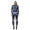 Kostium motywu Halloween Nowy szkielet cyfrowy nadruk ciasna sukienka wykonawcza Slim, dopasowanie kombinezonu z długim rękawem Kobiety J231024