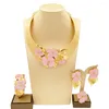 Halsband örhängen set kvinnor blomma smycken original guld pläterad rosa oljedropp knopp engagemang lyxiga syhol
