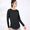 Actieve shirts Dames Losse Yoga Sport T-shirts met lange mouwen Mesh Ademende hardloopsweatshirts Gebogen zoom Gym Fitness Tops Blouse Dames