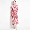 Floral Print Yellow Wrap Dress Robe Women Designer Flare Sleeve Belted Bow Ruffles Elegant Fit Vacation Dresses 2023 Autumn Winter V-Neck Runway Slim Party Frocks