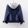 New Women's Winter Fashionable Lamb Wool Plush Thickened Cotton Clothes Hooded Warm Long Sleeve Short Denim Coat