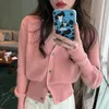 Mulheres Suéteres Rimocy Rosa Camisola De Malha Cardigan Mulheres Único Breasted V Pescoço Mulher Outono Inverno Cor Sólida Cardigans Macios Senhoras 231024