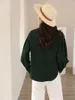 女性用ブラウスシャツ栄誉鹿鹿刺繍長袖のシャツビンテージボタンアップカラーダークグリーン女性デザイナートップと231023
