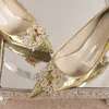 SURET Buty luksusowe kryształowe kwadratowe klamra złota srebrne pompki Kobiety poślizgnąć się na wysokich obcasach buty ślubne Kobieta spiczasty palec butów 231024