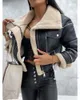 Mélange de laine pour femmes veste en simili cuir PU court épais chaud noir vêtements d'extérieur femme rétro revers velours manteau année hiver hauts 231023