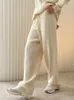 Women's Pants Full Length Casual Knitted Straight Leg Trousers Korean Fashion Dough Twists White Gray Thick Warm For Women