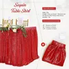 テーブルスカート14フィート赤いスパンコール長方形の正方形の丸いキラキラテーブルクロスウェディングパーティーディナーベビーシャワークリスマス装飾