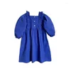 Robes d'automne pour filles, vêtements d'automne pour bébés filles, manches bouffantes, col carré, style Boho froncé, à volants, en coton, pour enfants de 3 à 8 ans